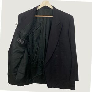 Canali Milano Double Breasted Wool Charcoal Gray Black Jacket Blazer 48R Italy